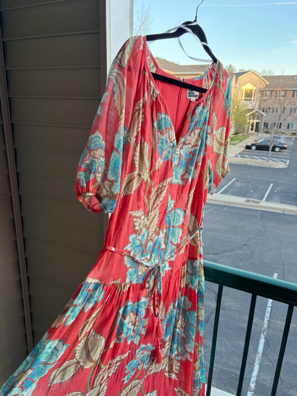 🆕🍒The Good Journey Floral Midi Dress Size L Coral Pink Blue Boho  Vacation - Picture 5 of 17